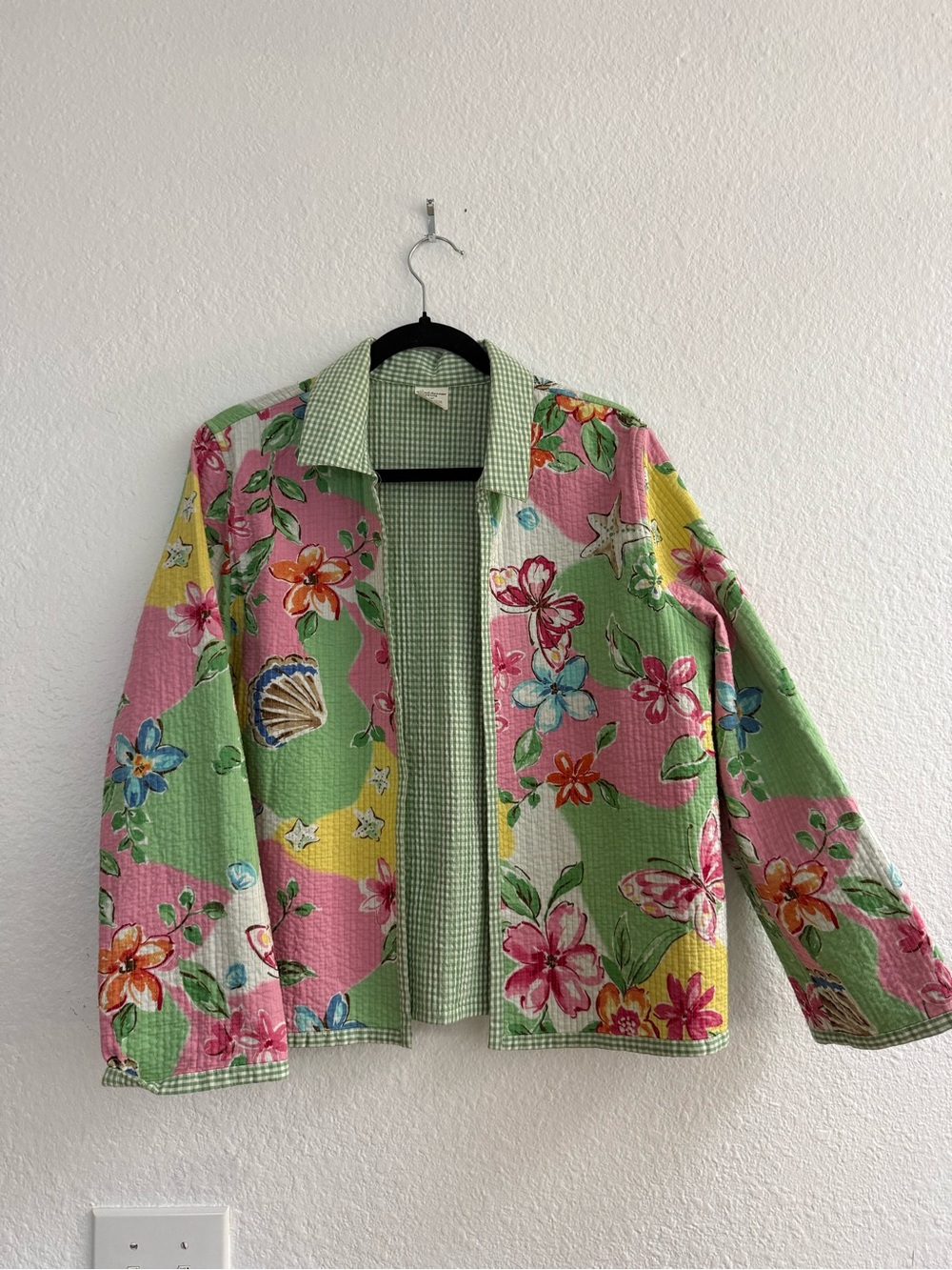 Vintage Alfred Dunner Reversible Cotton Jacket Floral Gingham 14P
